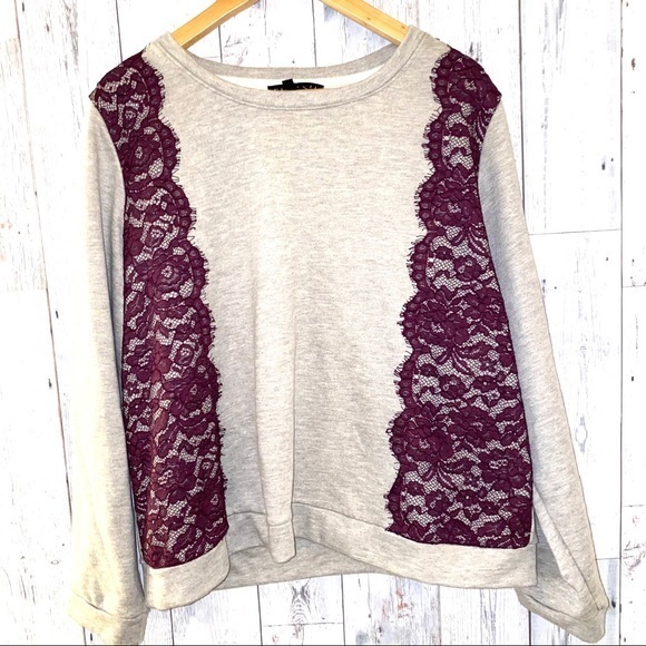 Eloquii 22 24 crew neck maroon lace sweatshirt - Picture 1 of 3